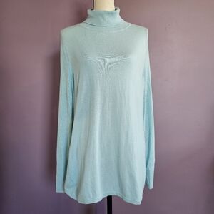 Talbots Outlet Light Blue Knit Ribbed Sleeve Turtleneck Tunic Sweater